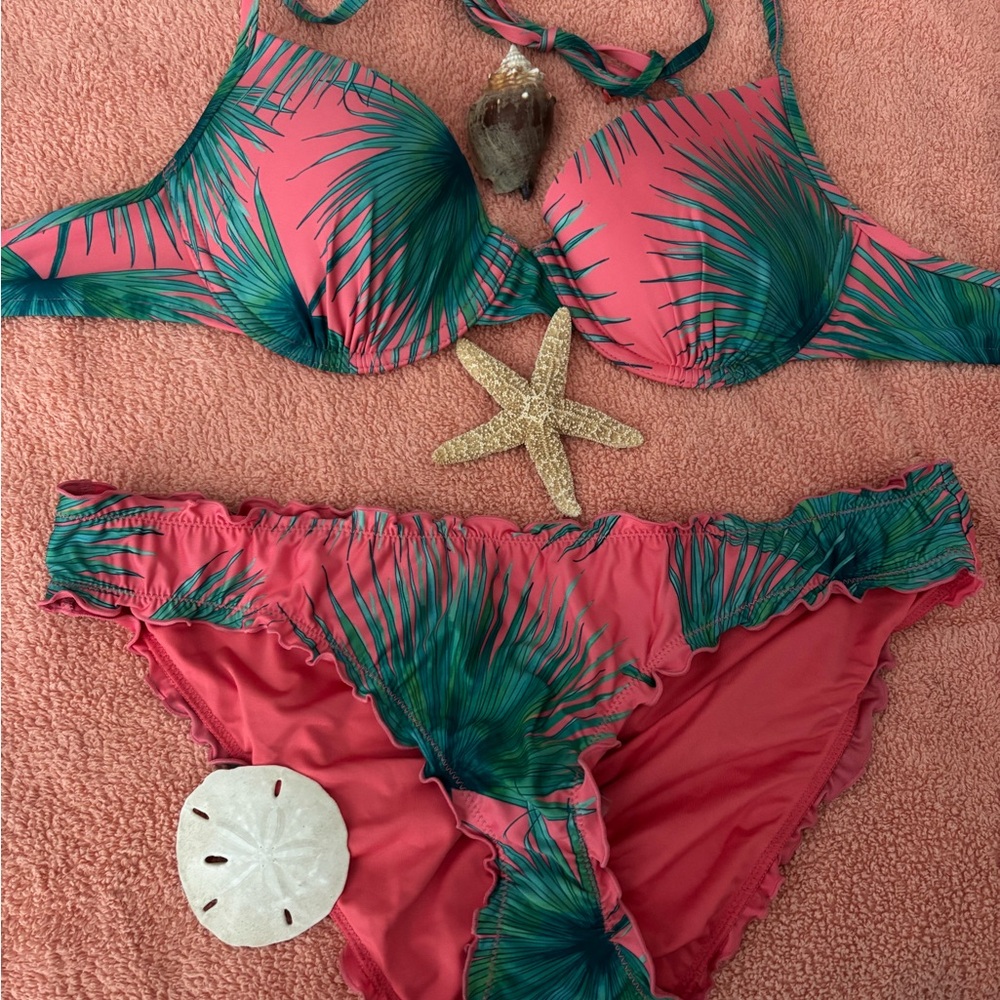 VS  NWT Tropical Pink and Green Bikini Set